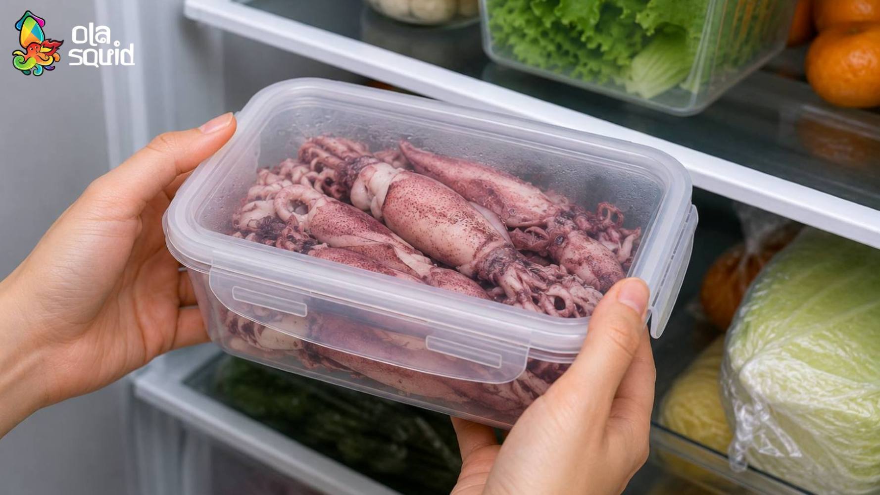 How to Steam Tiny Squid for Natural Fragrance, Crispness, and Sweetness 8 Place the squid in an airtight food container to avoid contact with cold air in the refrigerator