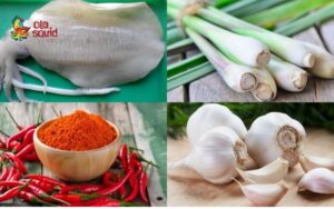 squid stir fried with lemongrass and chili