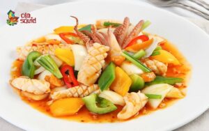 stir frying squid with onion