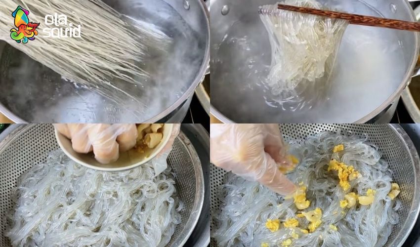 Cách làm miến xào mực khô thơm ngon, dai giòn chuẩn vị tại nhà 3 Luộc miến vừa chín tới để giữ cho miến không bị nát