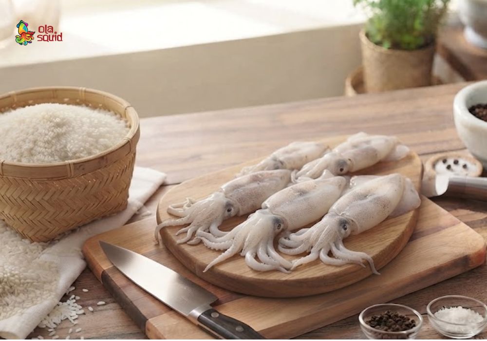 How to Make Authentic Ha Long Squid Cake Sticky Rice Like a Restaurant 1 Preparing ingredients for making squid cake sticky rice