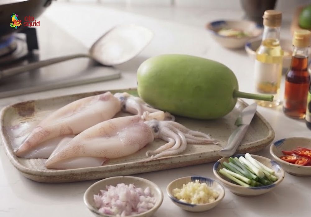 Cách làm mực lá xào bầu ngon, giòn ngọt đơn giản 1 Nguyên liệu cần chuẩn bị để làm mực lá xào bầu