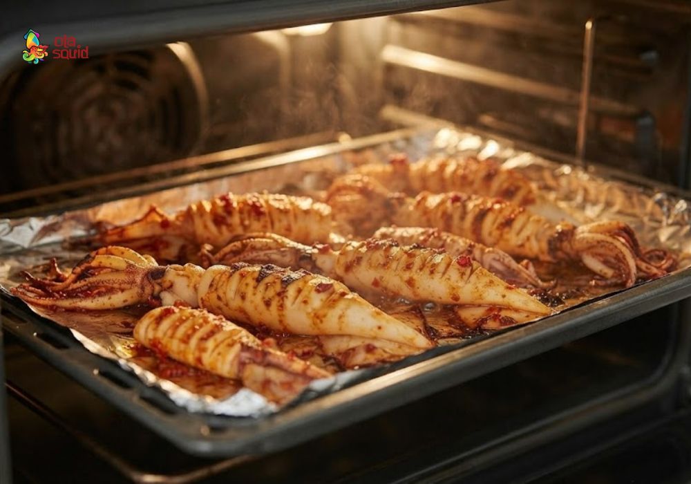 How to Make Delicious Grilled Squid with Chili and Salt at Home 8 Bake squid with chili salt in the oven at an appropriate temperature for even cooking
