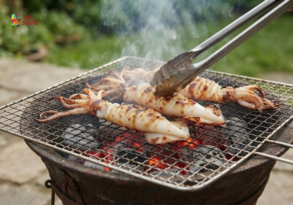 How to Make Delicious Grilled Squid with Chili and Salt at Home 6 Grill squid with chili salt over charcoal for firm, fragrant, and slightly charred edges